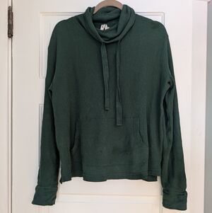 Pact Forest Green Waffle Knit Top With Cowl Neck Size M